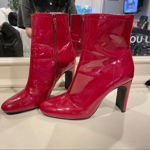 Red Faux Leather Booties with Heel